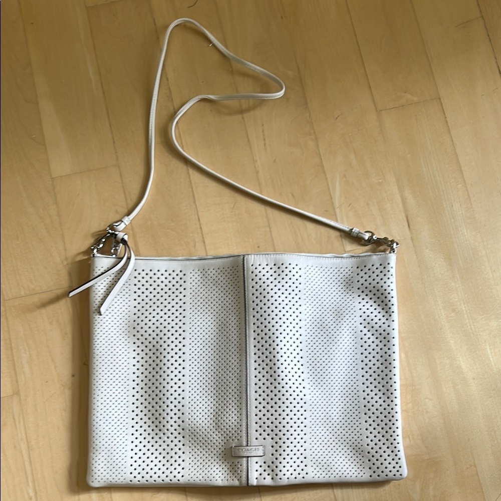 COACH White Perforated Crossbody Bag with Adjustable Strap